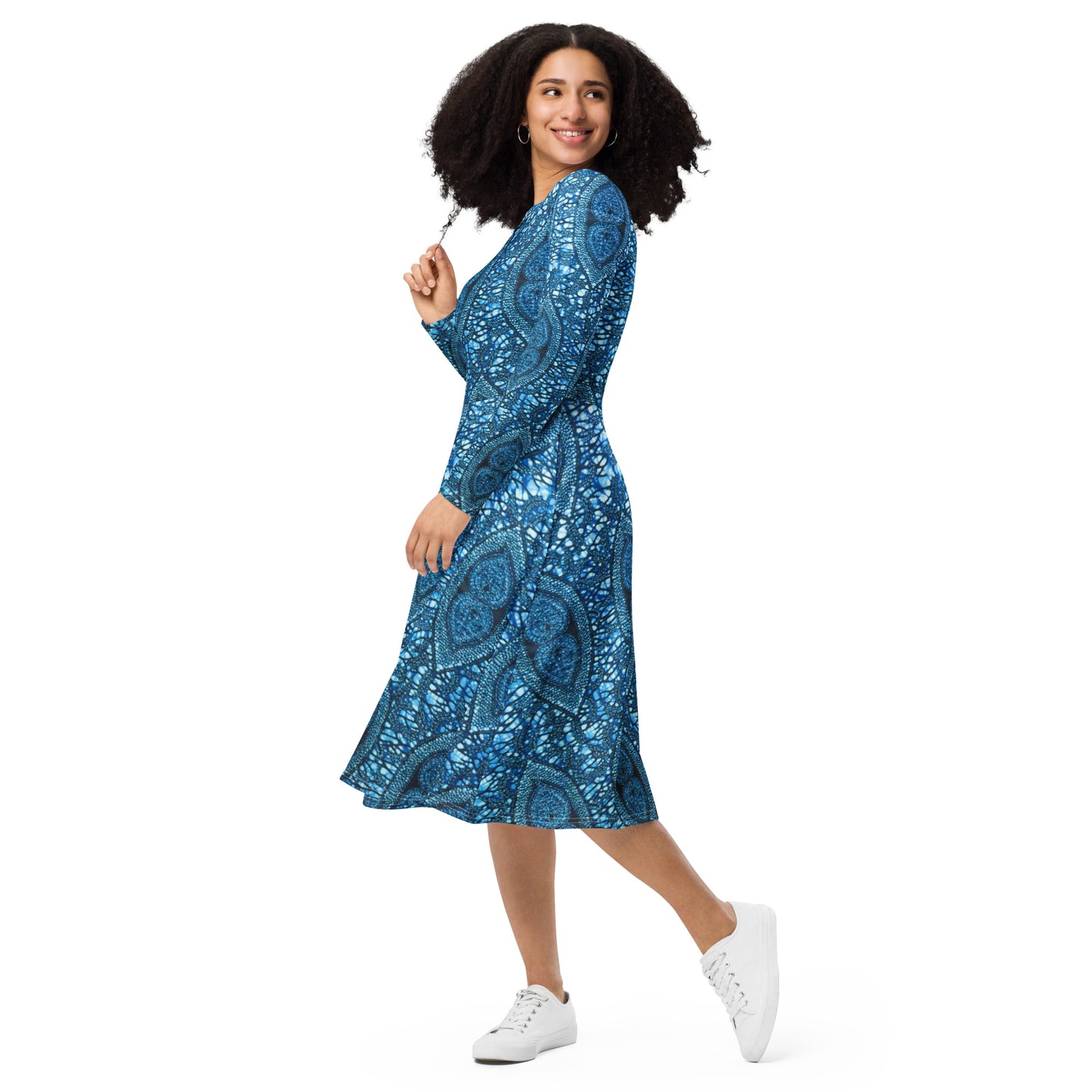 Blue Peas Ankara Long Sleeve Midi Dress