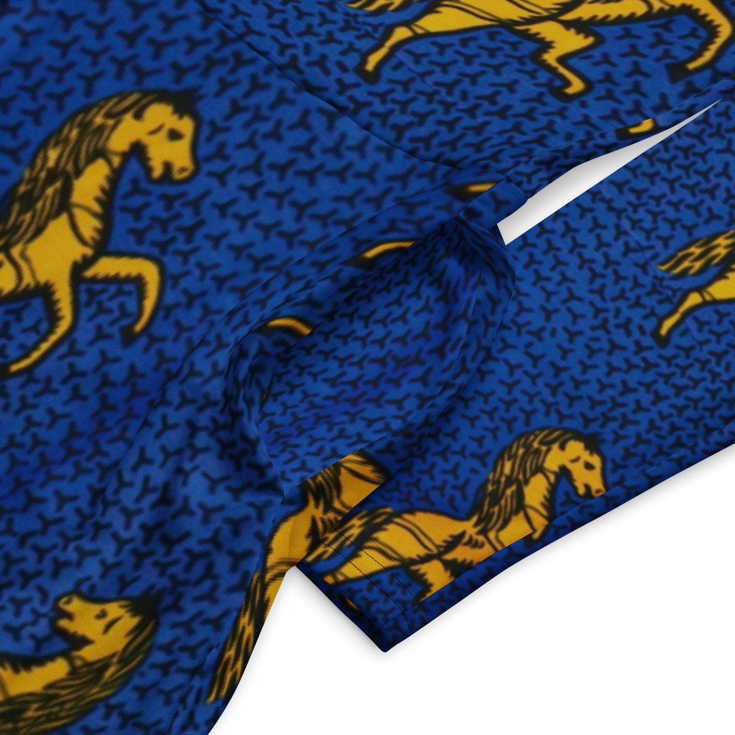 Yellow Horses On Blue Ankara Long Sleeve Midi Dress