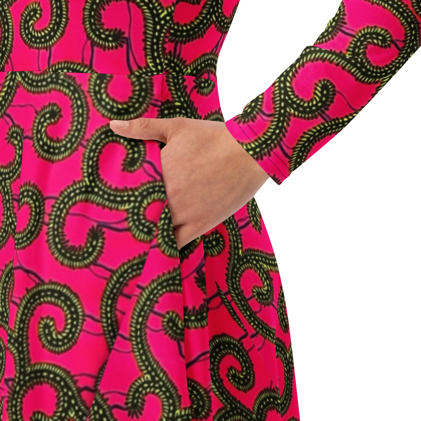 Pink Ankara Long Sleeve Midi Dress