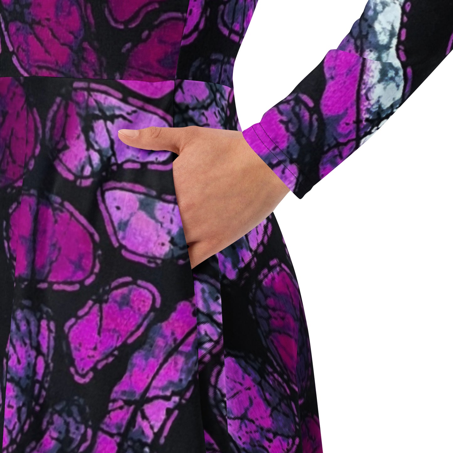 Purple & Black Ankara Long Sleeve Midi Dress