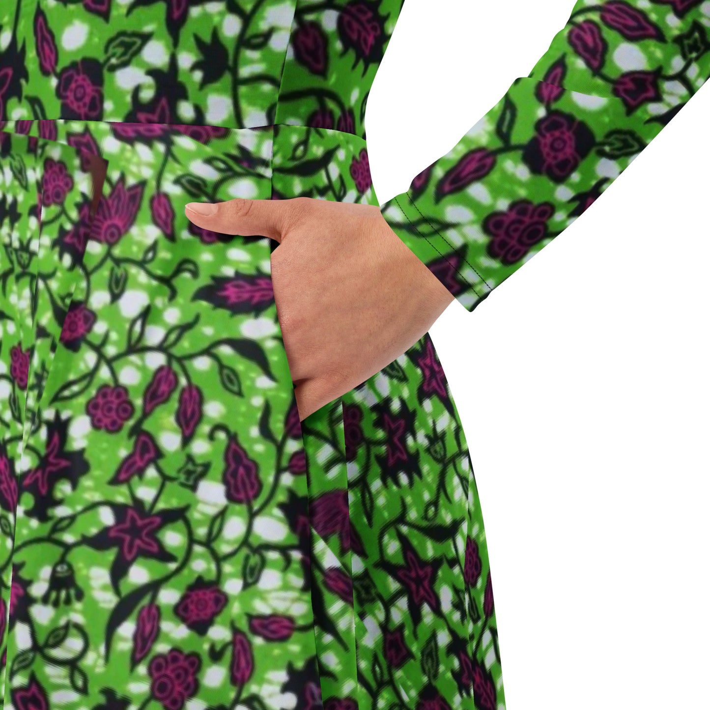 Green Burgundy Ankara Long Sleeve Midi Dress