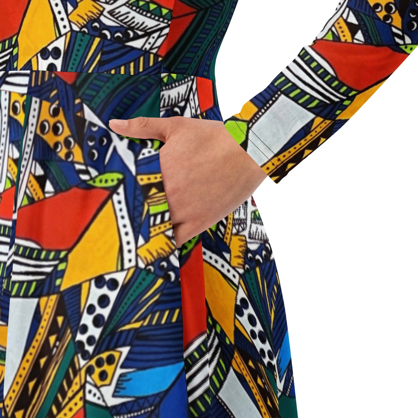 Multicolour Shapes Ankara Long Sleeve Midi Dress