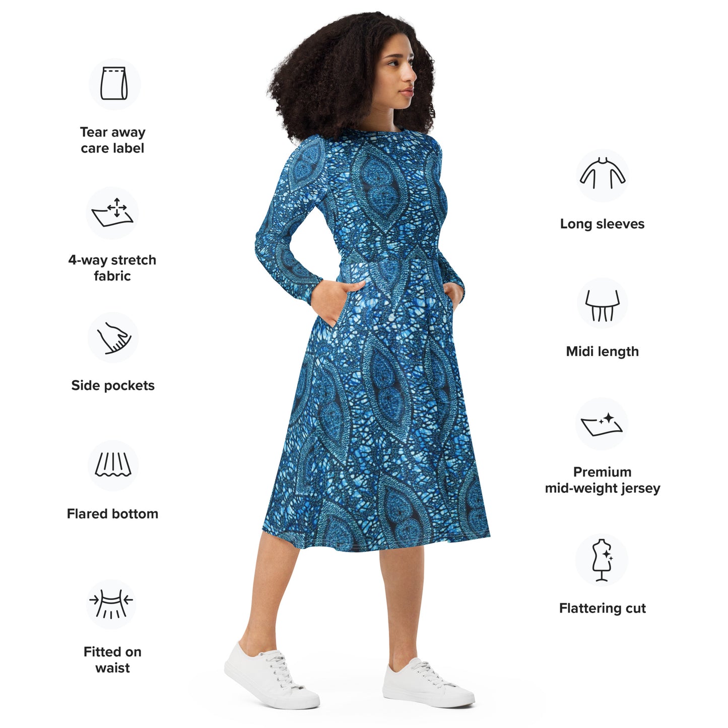 Blue Peas Ankara Long Sleeve Midi Dress