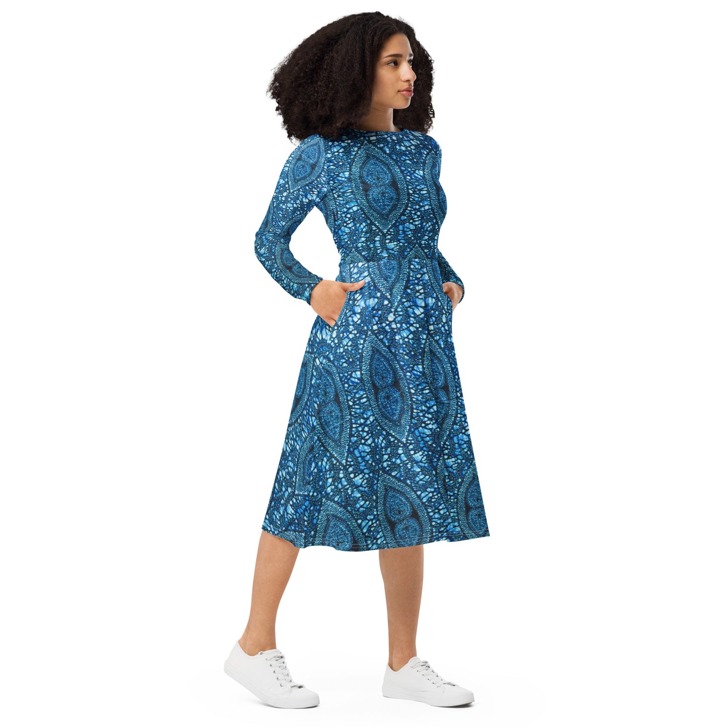 Blue Peas Ankara Long Sleeve Midi Dress