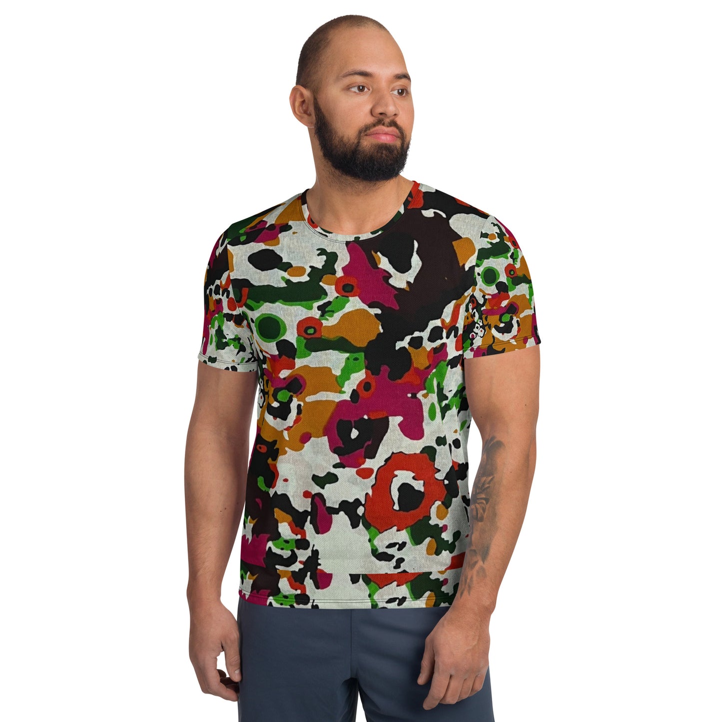 Multicolour Paint Ankara Men's Athletic T-shirt