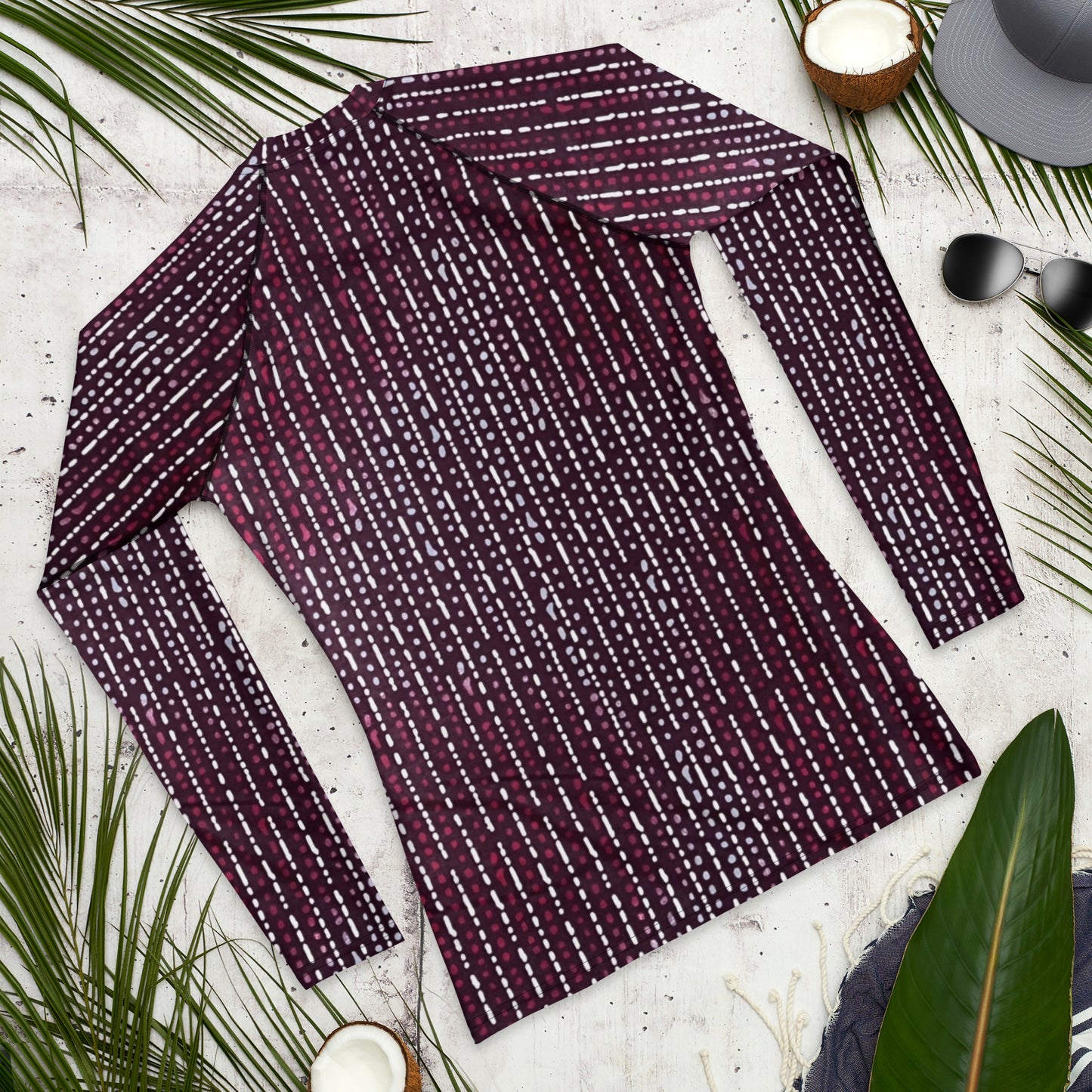 Burgundy Stripe Adire Men's Rash Guard