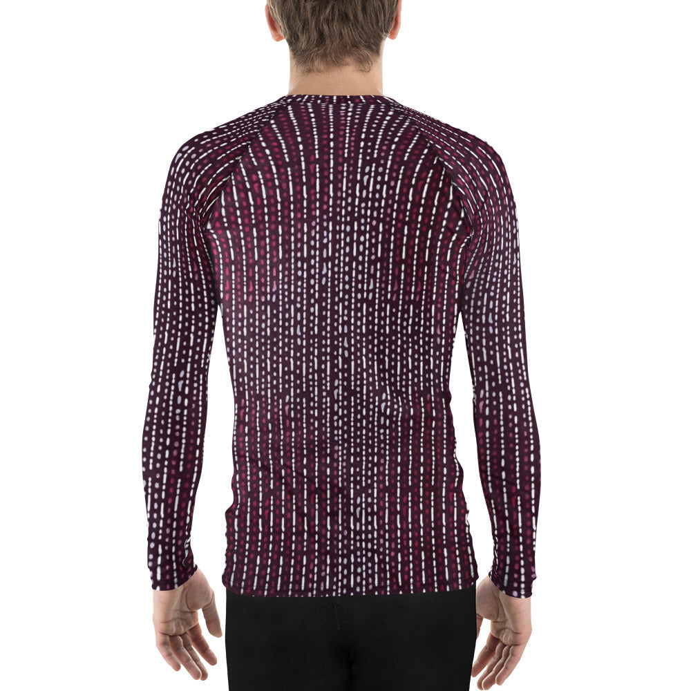 Burgundy Stripe Adire Men's Rash Guard