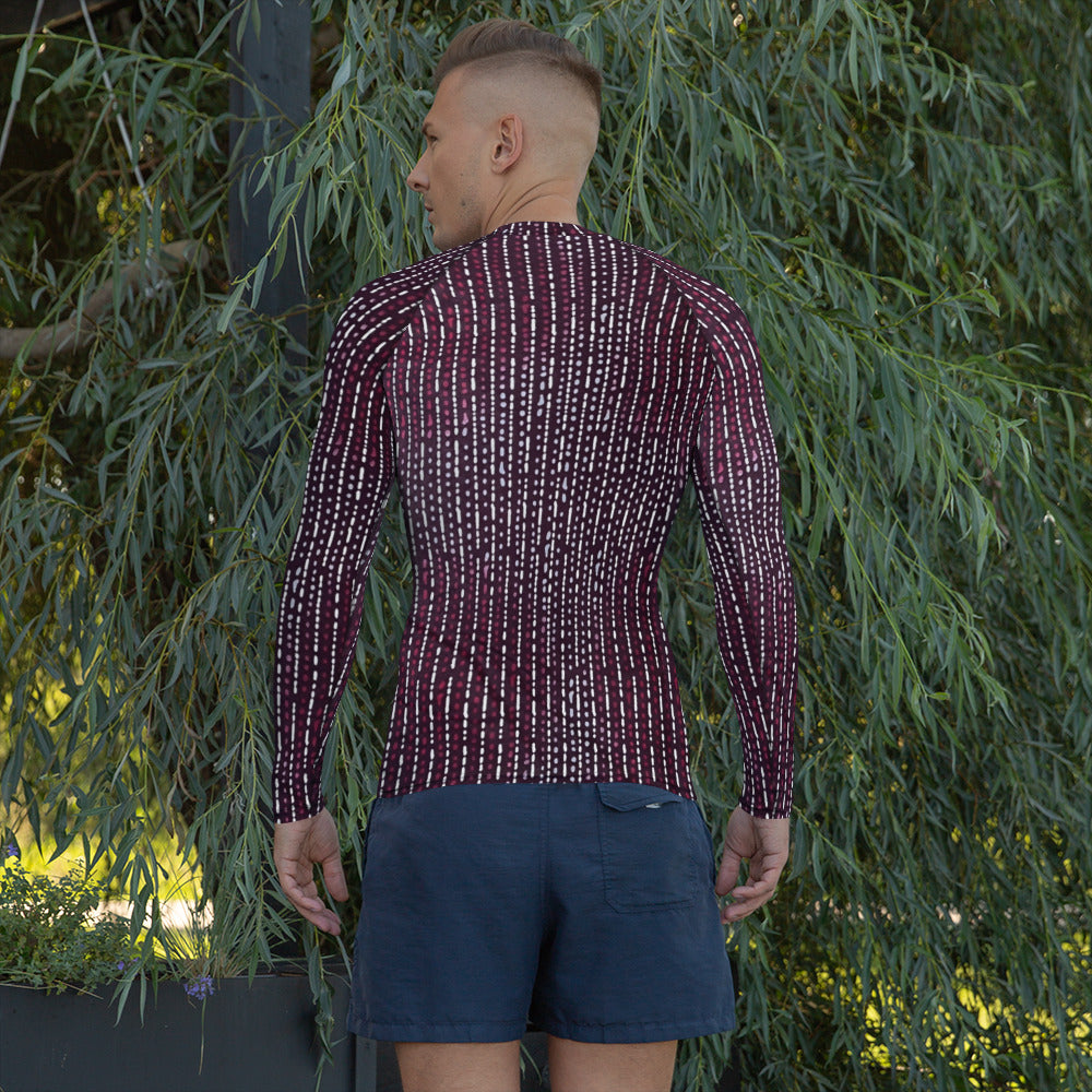 Burgundy Stripe Adire Men's Rash Guard