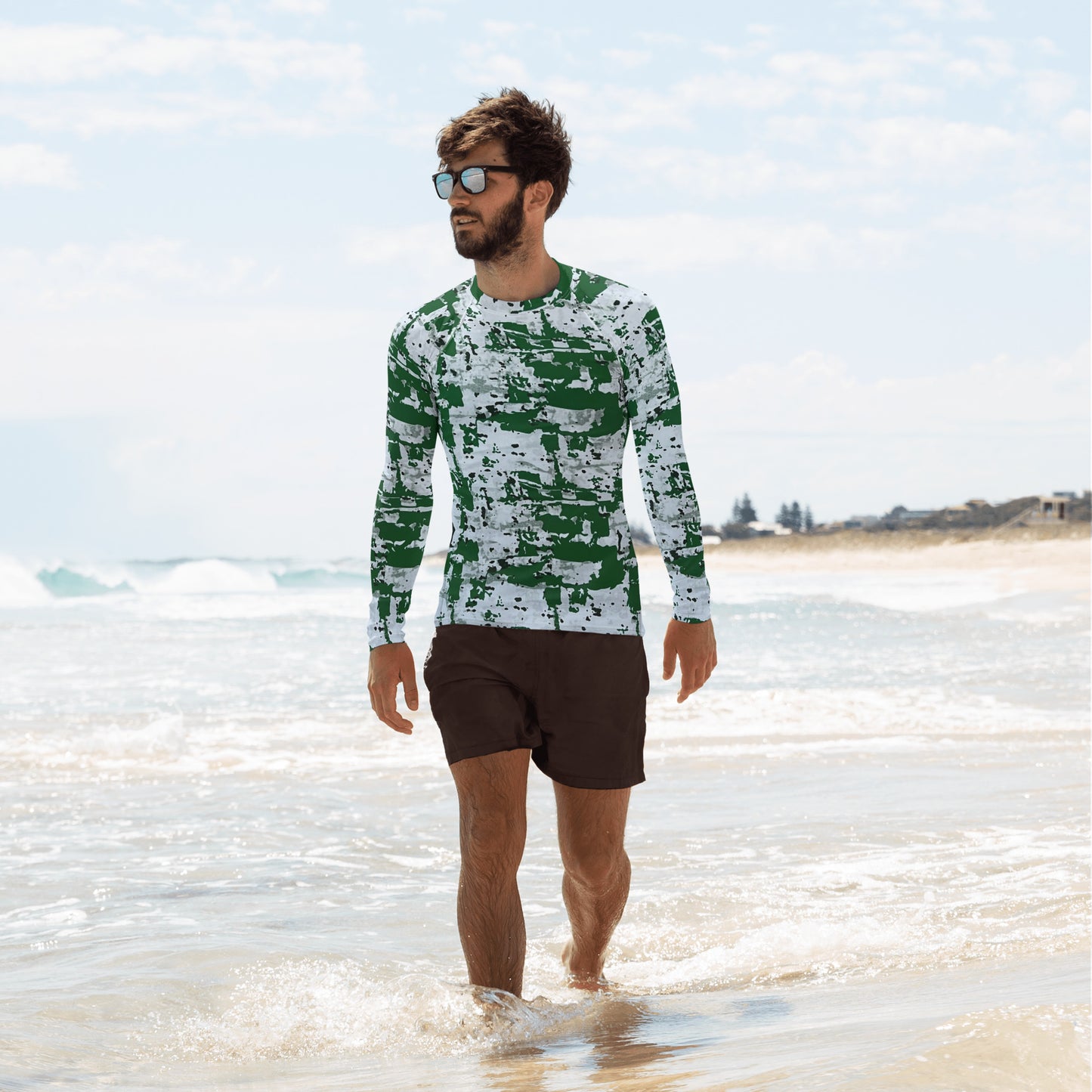 Green Camo Adire Men's Rash Guard