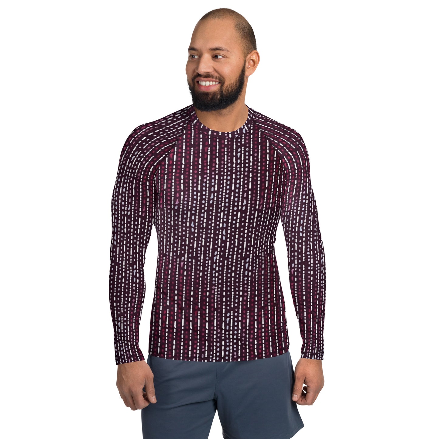 Burgundy Stripe Adire Men's Rash Guard