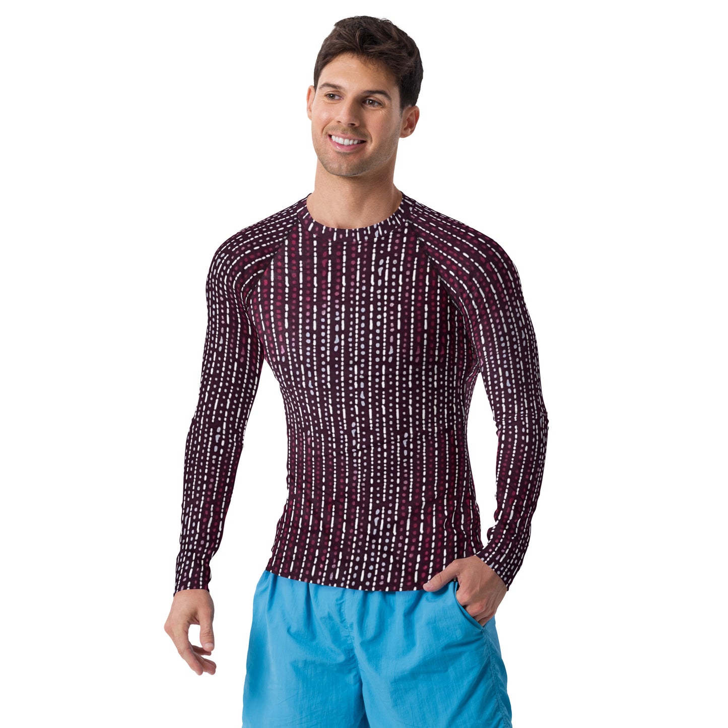 Burgundy Stripe Adire Men's Rash Guard