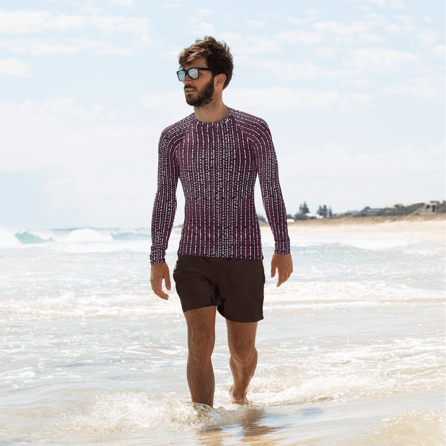 Burgundy Stripe Adire Men's Rash Guard