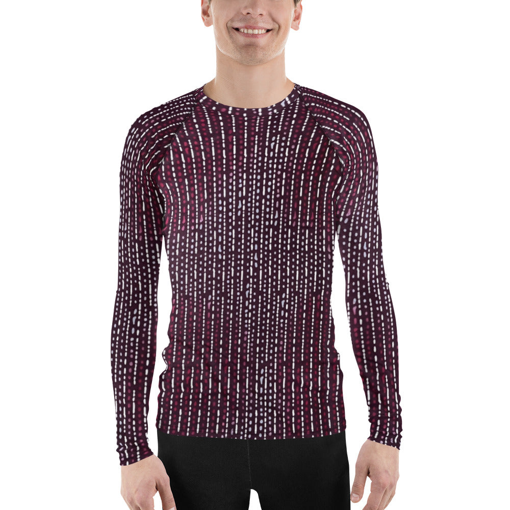 Burgundy Stripe Adire Men's Rash Guard