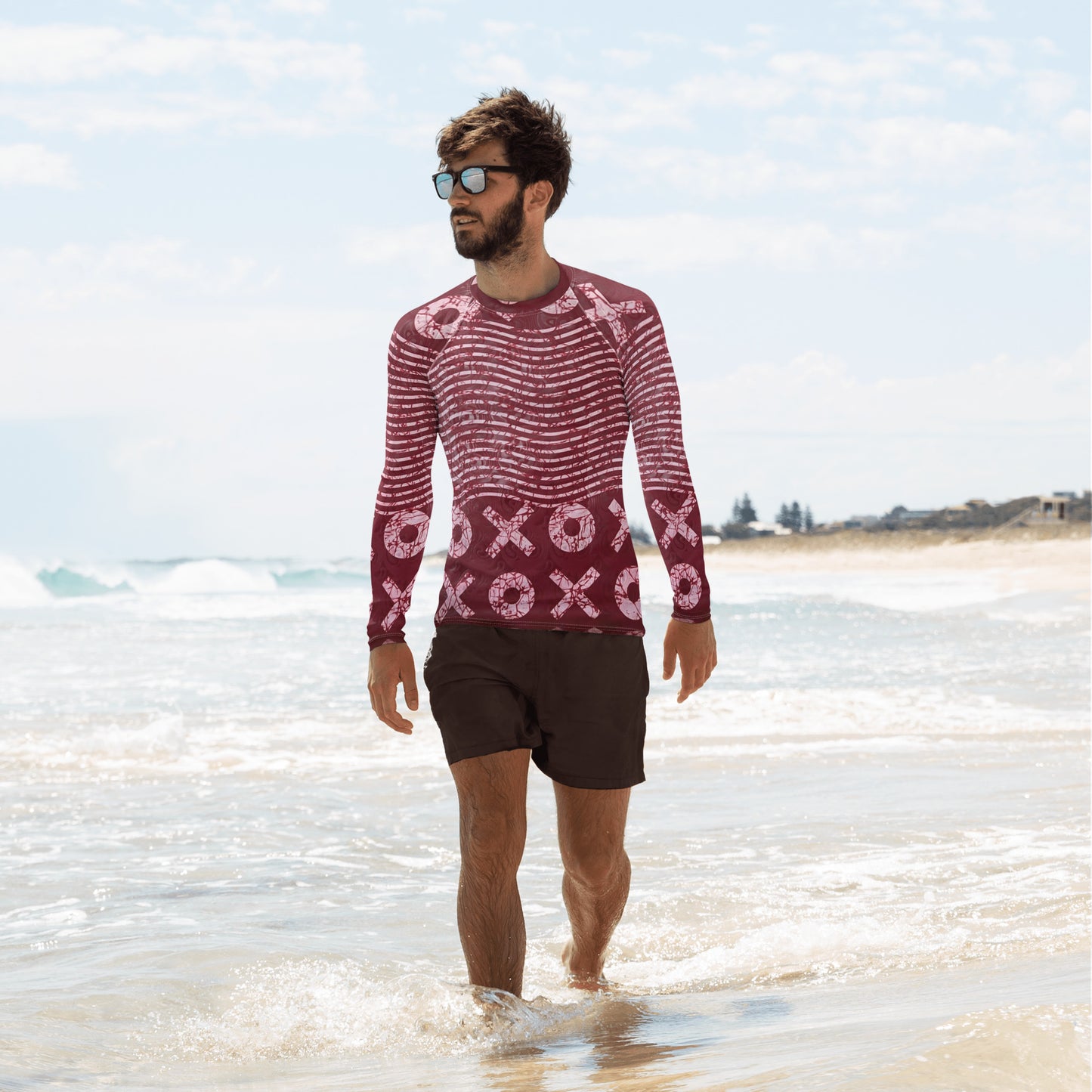 Red XO Adire Men's Rash Guard