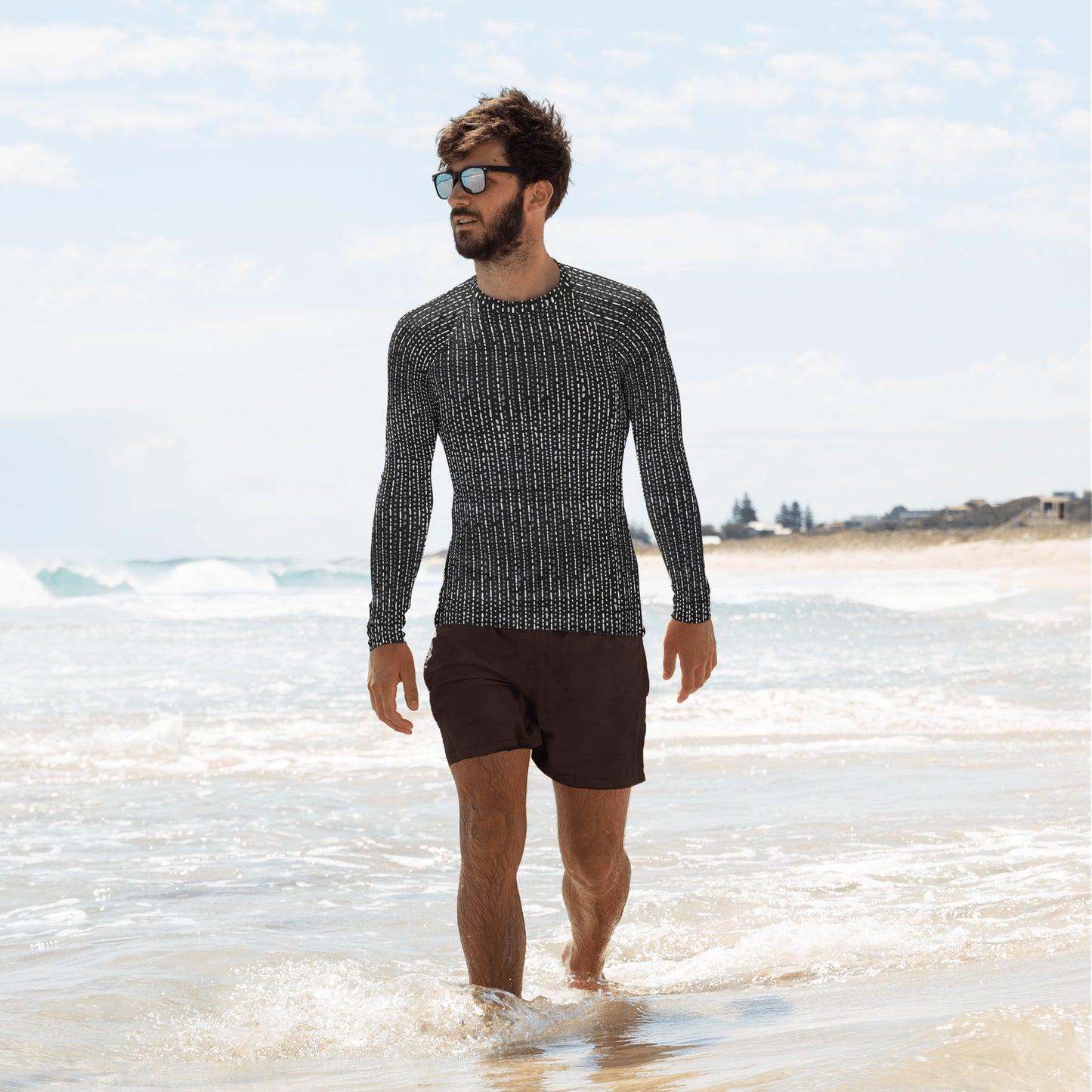 Grey Stripe Adire Men's Rash Guard