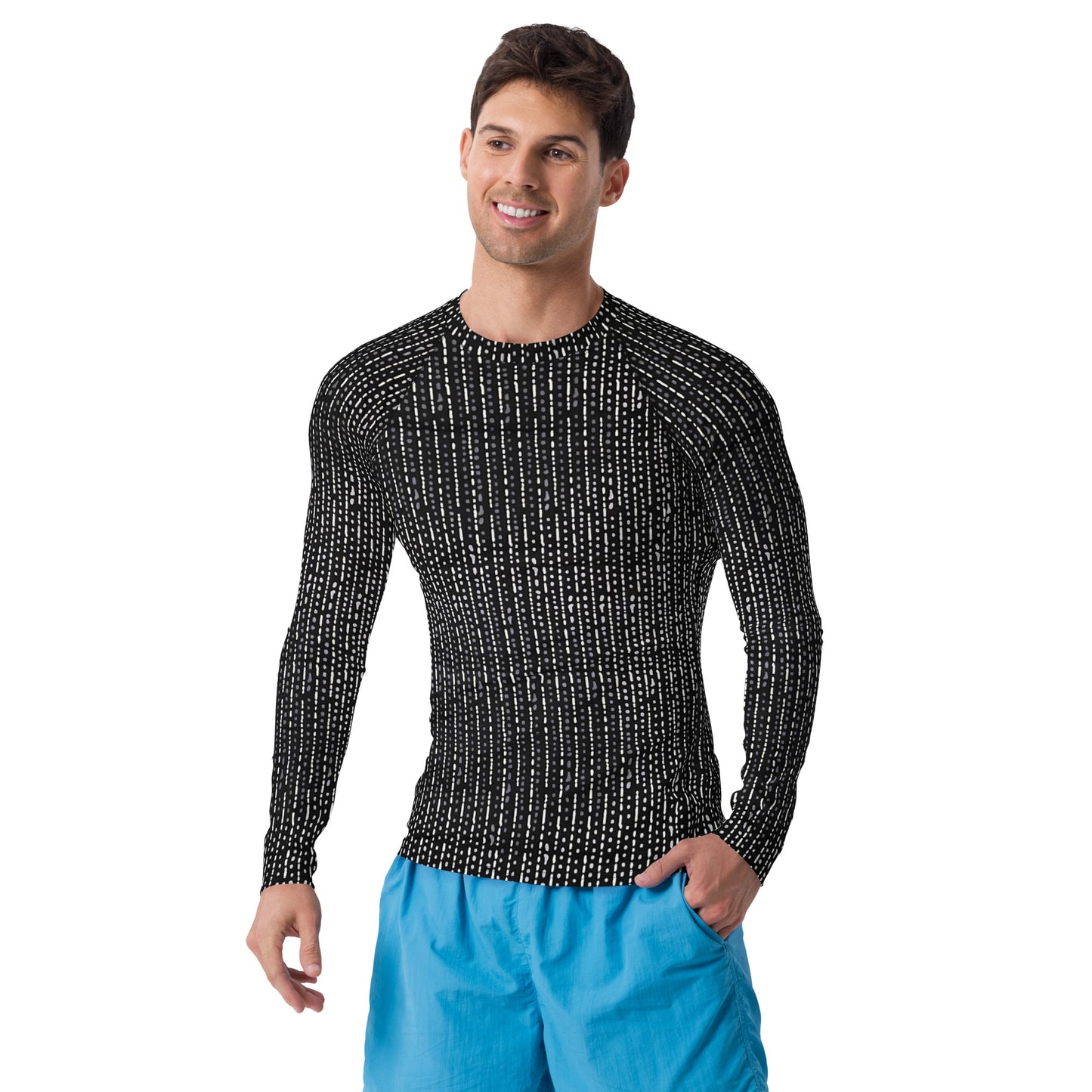 Grey Stripe Adire Men's Rash Guard