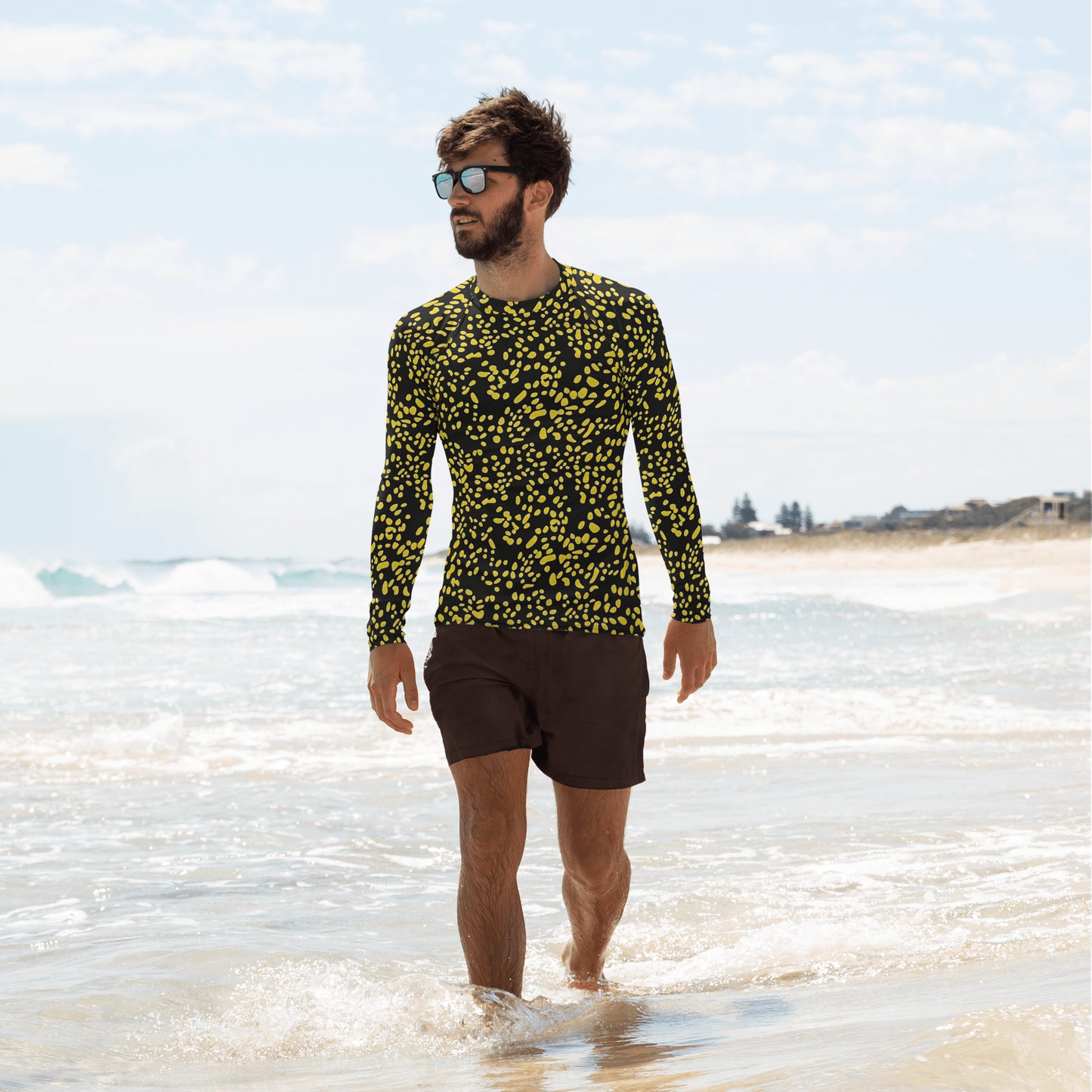 Yellow Dots Adire Men's Rash Guard