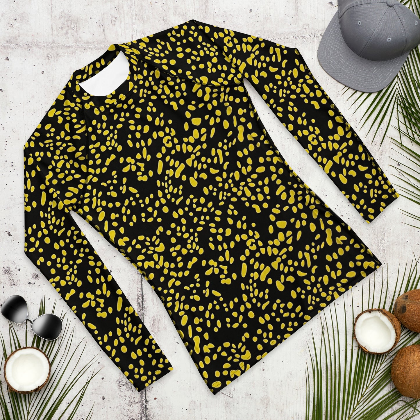 Yellow Dots Adire Men's Rash Guard