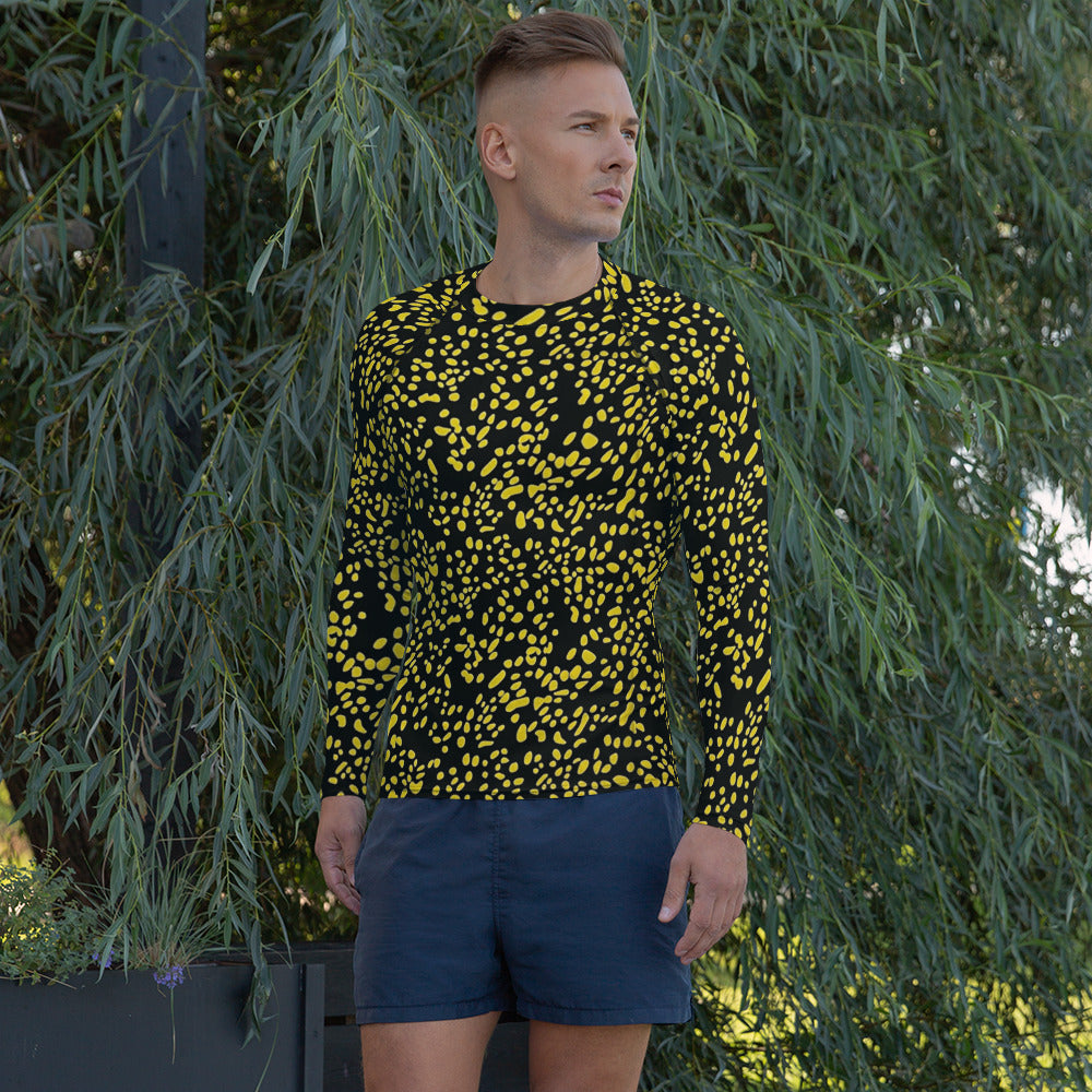 Yellow Dots Adire Men's Rash Guard