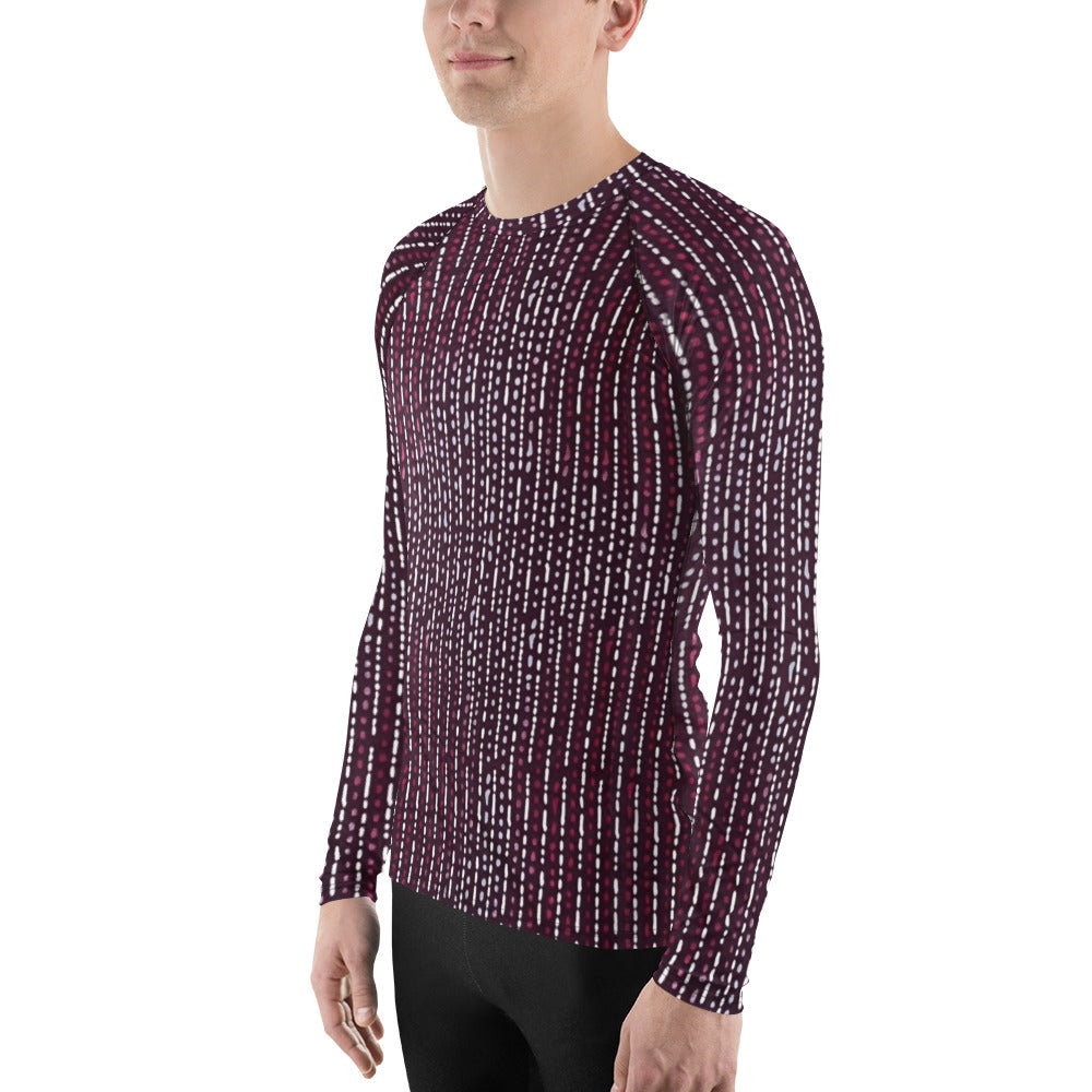 Burgundy Stripe Adire Men's Rash Guard