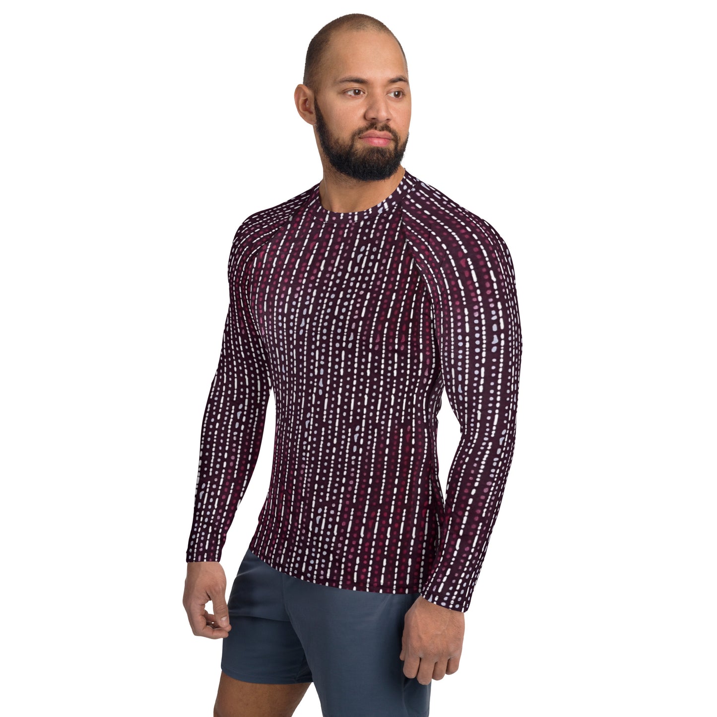 Burgundy Stripe Adire Men's Rash Guard