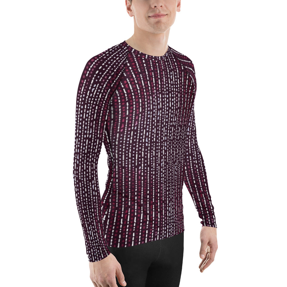 Burgundy Stripe Adire Men's Rash Guard