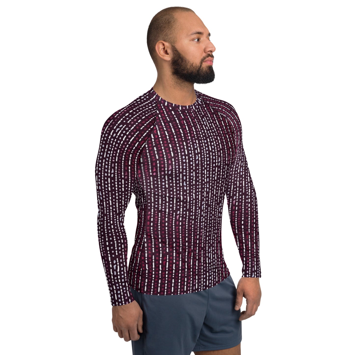 Burgundy Stripe Adire Men's Rash Guard