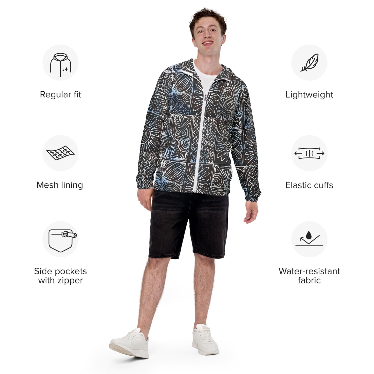 Cyan Print Men’s Windbreaker