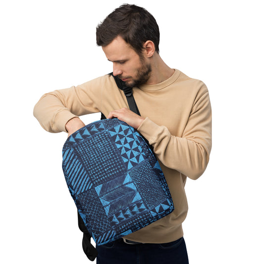 Black And Turquoise Shapes Adire Minimalist Backpack