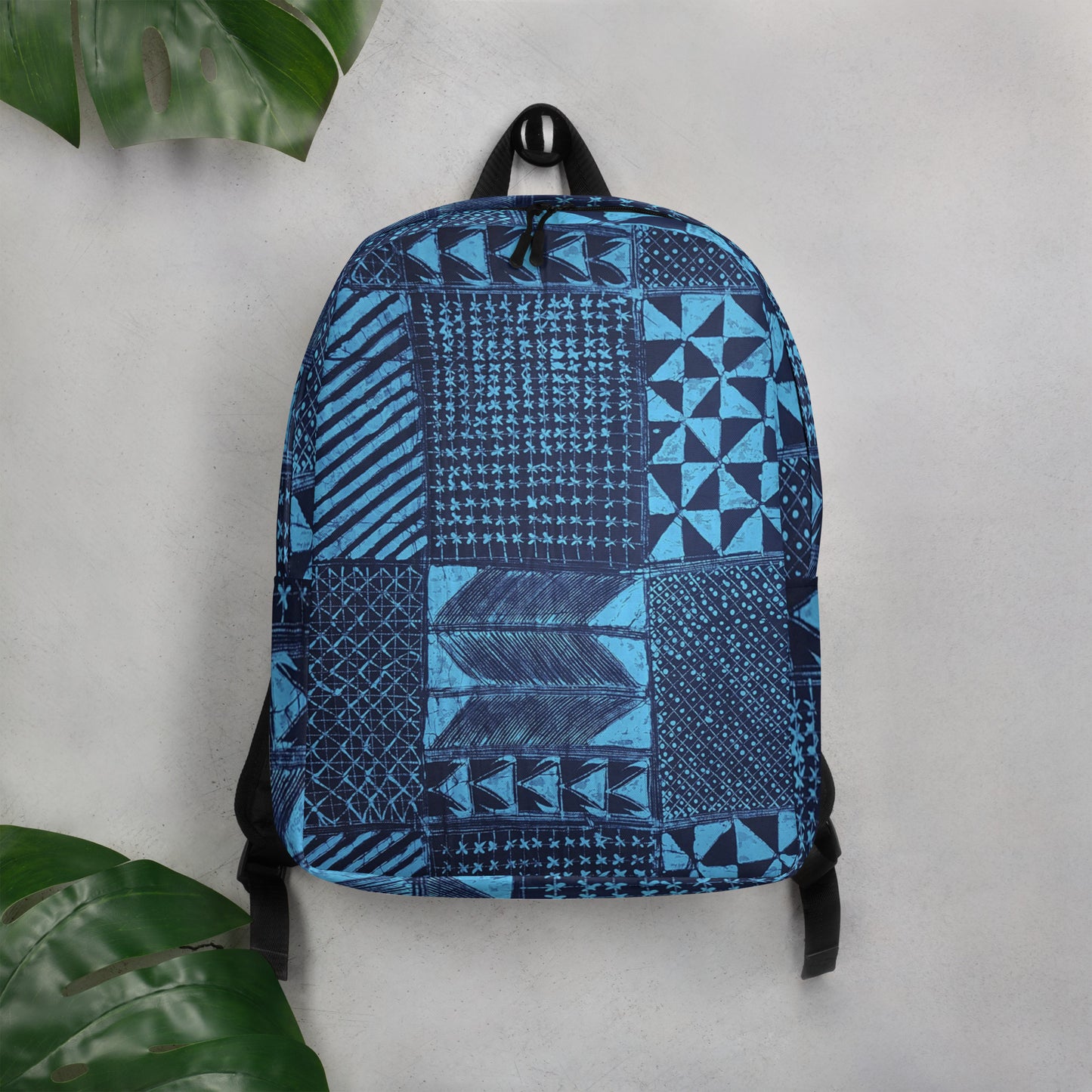 Black And Turquoise Shapes Adire Minimalist Backpack
