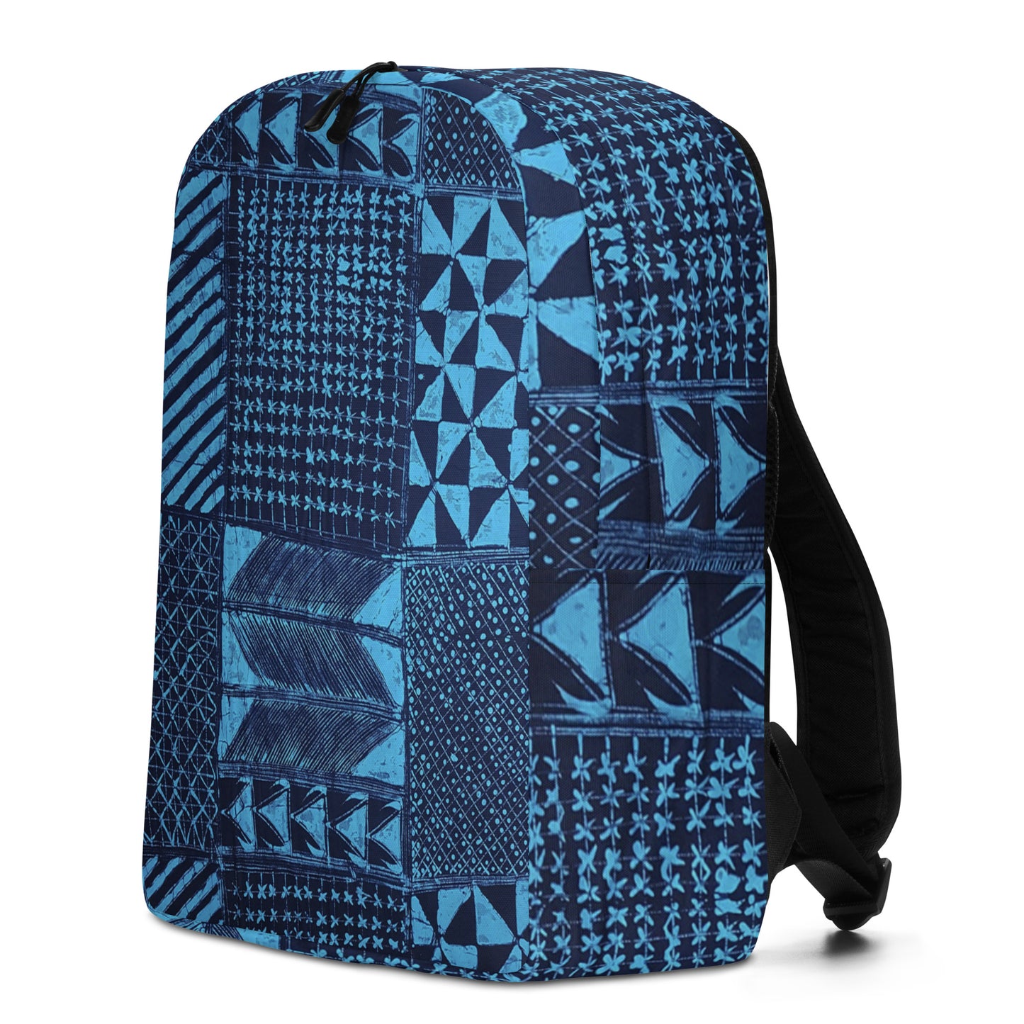 Black And Turquoise Shapes Adire Minimalist Backpack