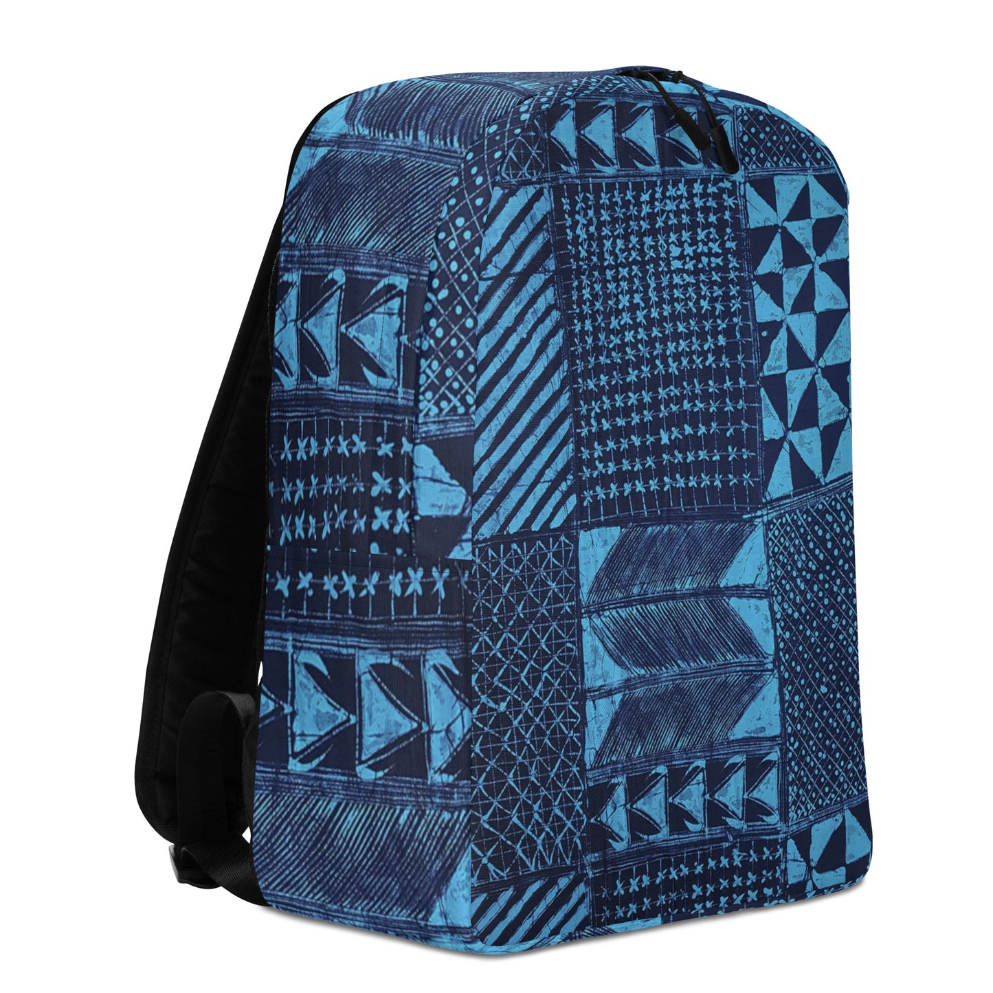 Black And Turquoise Shapes Adire Minimalist Backpack