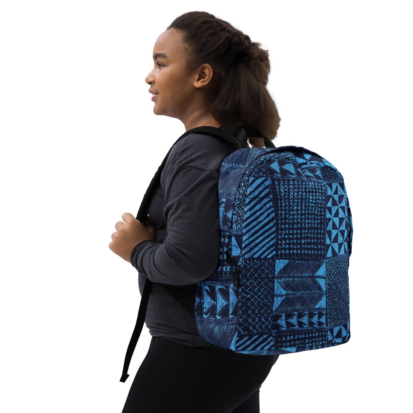 Black And Turquoise Shapes Adire Minimalist Backpack