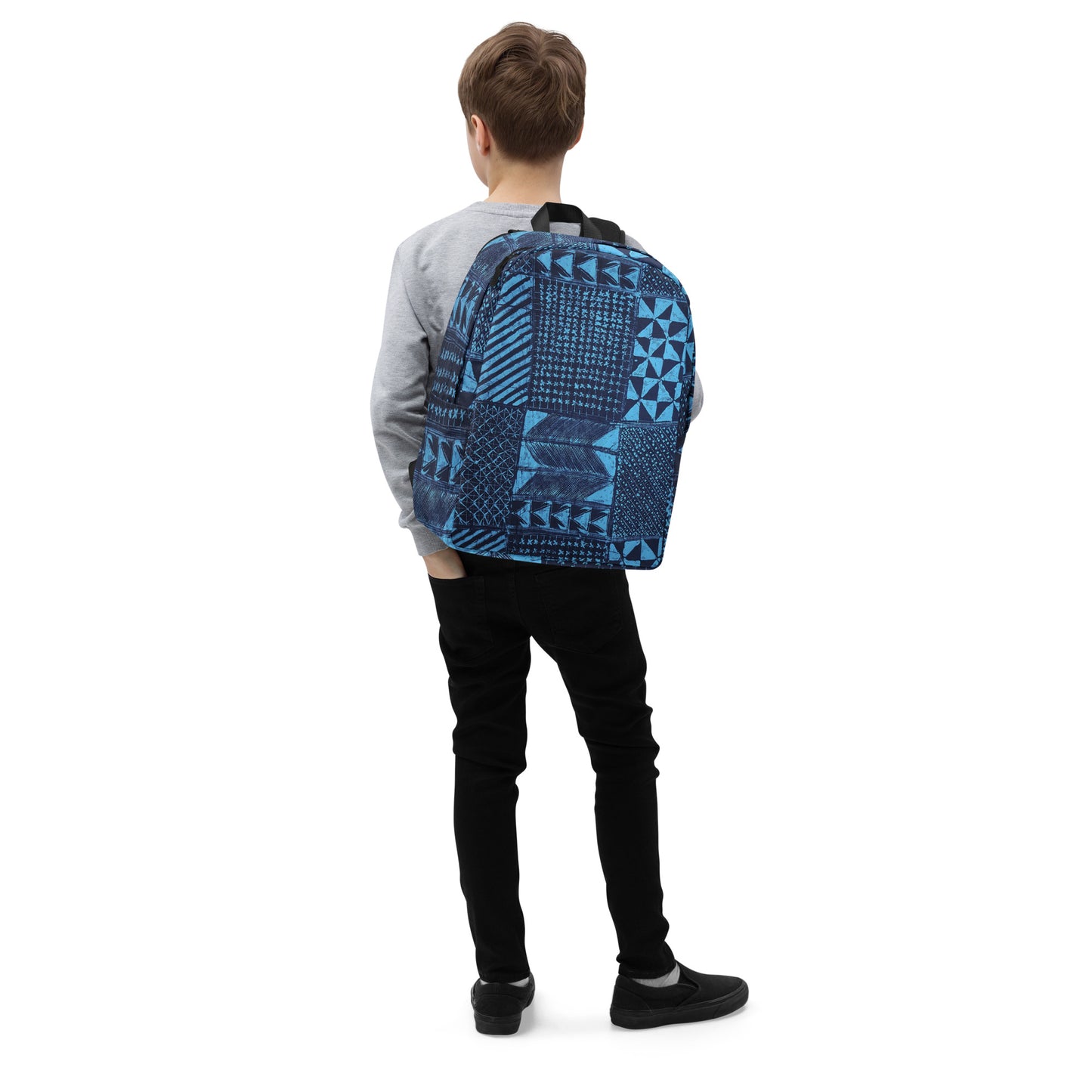 Black And Turquoise Shapes Adire Minimalist Backpack