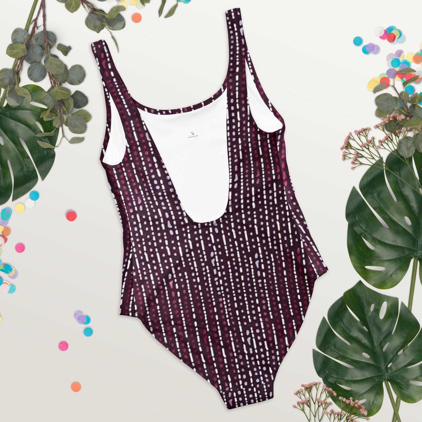 Burgundy Stripe Adire One-Piece Swimsuit