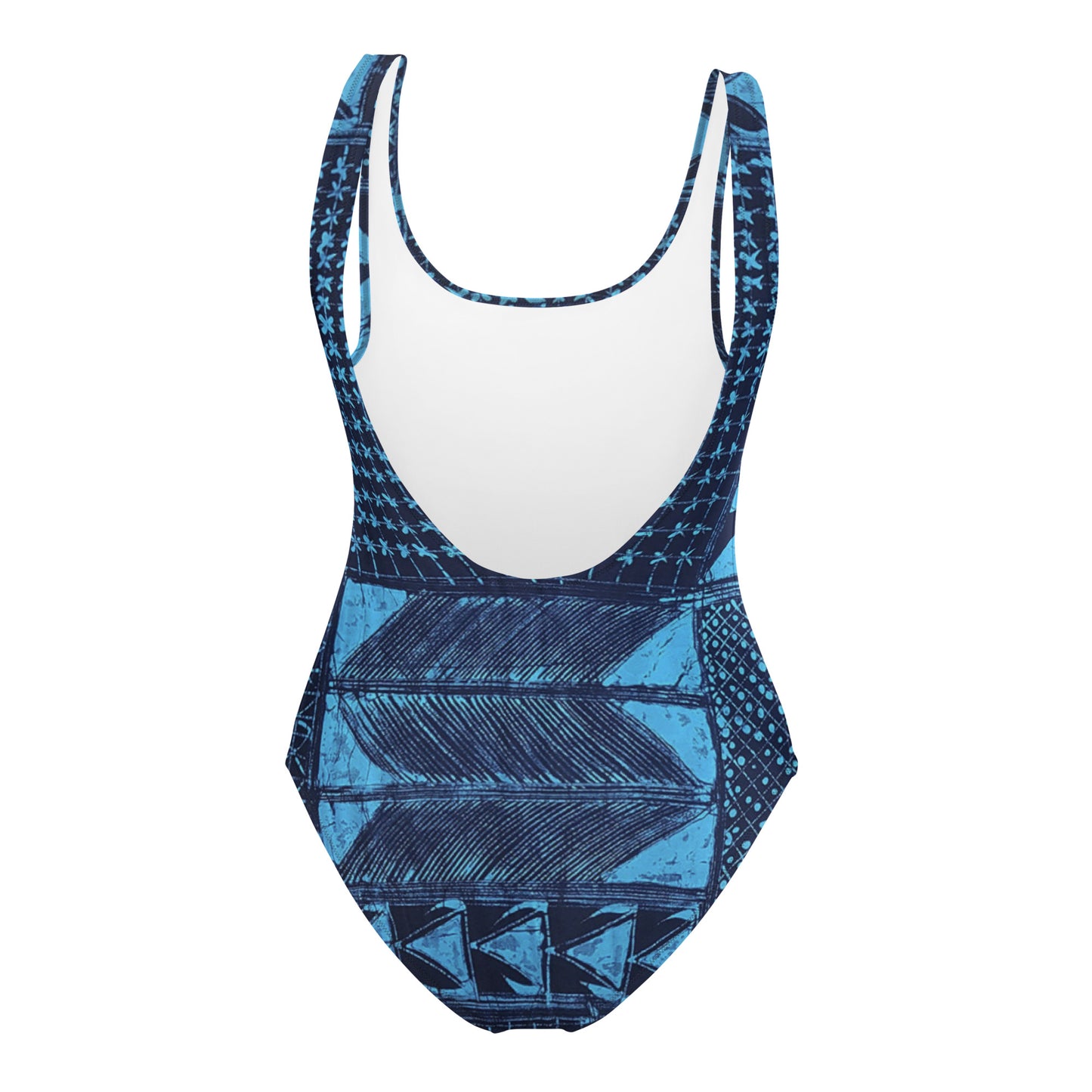 Black And Turquoise Shapes Adire One-Piece Swimsuit