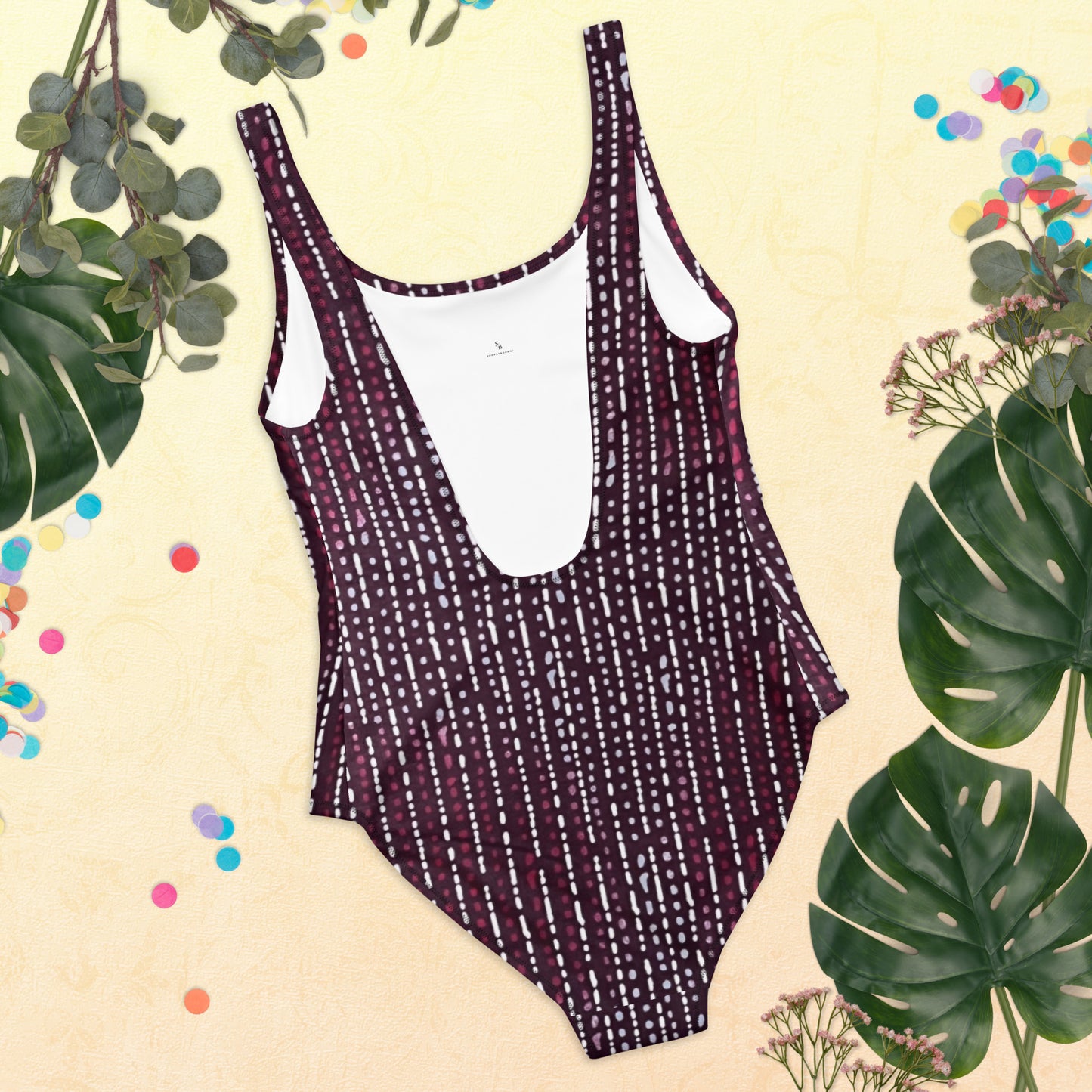 Burgundy Stripe Adire One-Piece Swimsuit