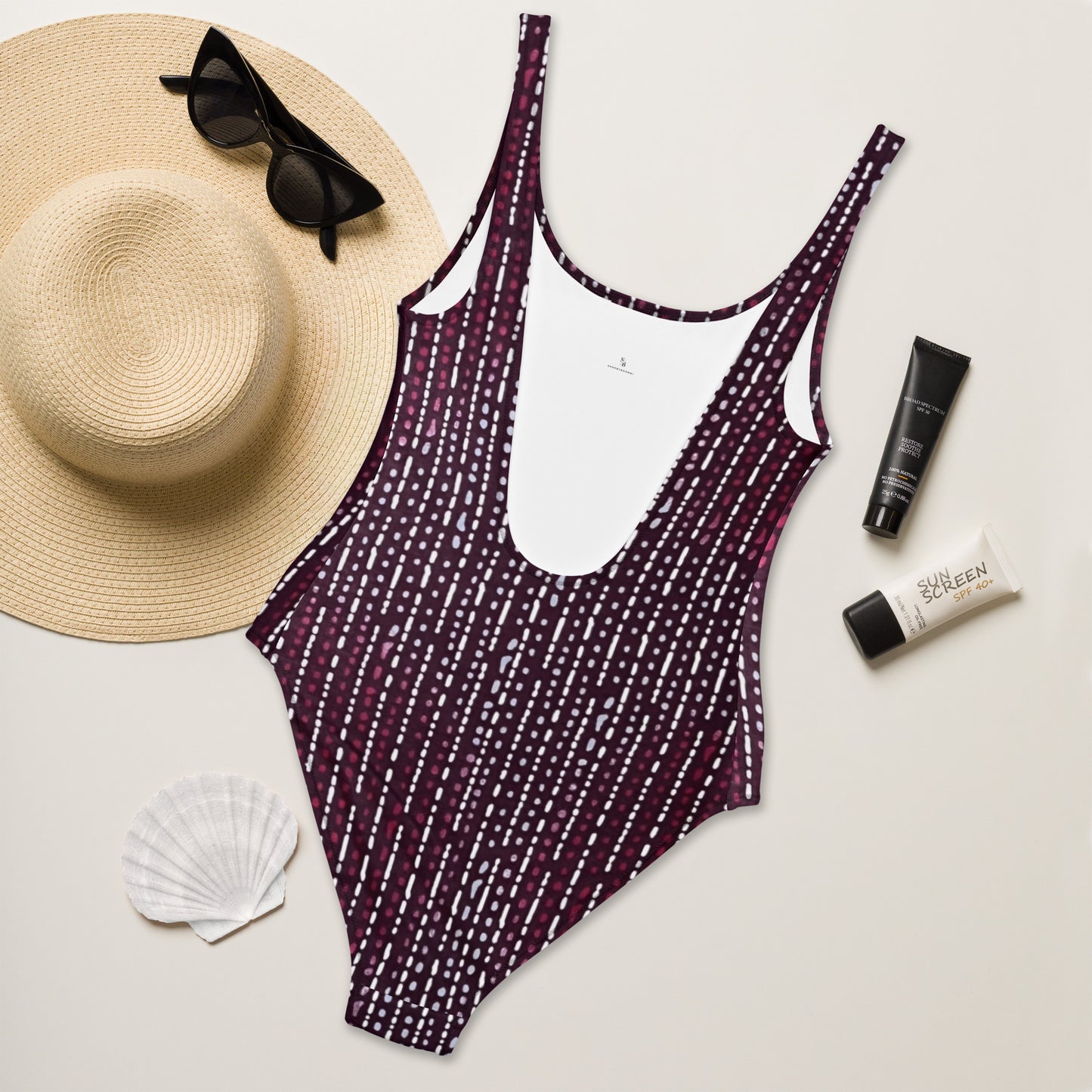 Burgundy Stripe Adire One-Piece Swimsuit