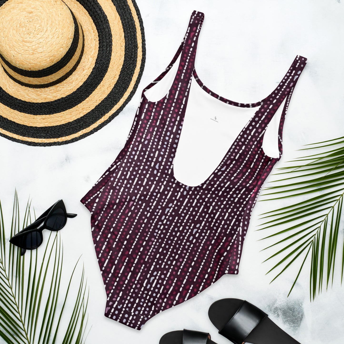 Burgundy Stripe Adire One-Piece Swimsuit