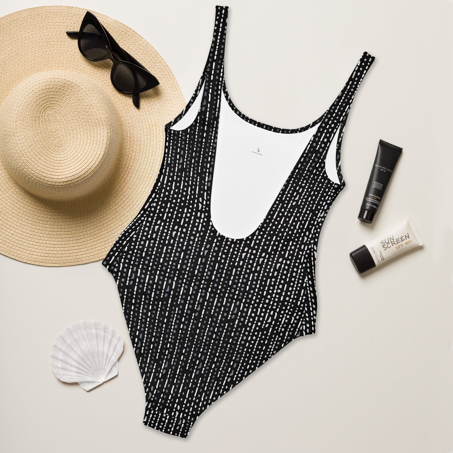 Grey Stripe Adire One-Piece Swimsuit