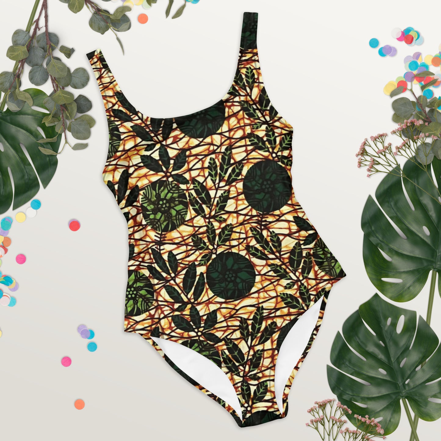 Green Leaf Wine Ankara One-Piece Swimsuit