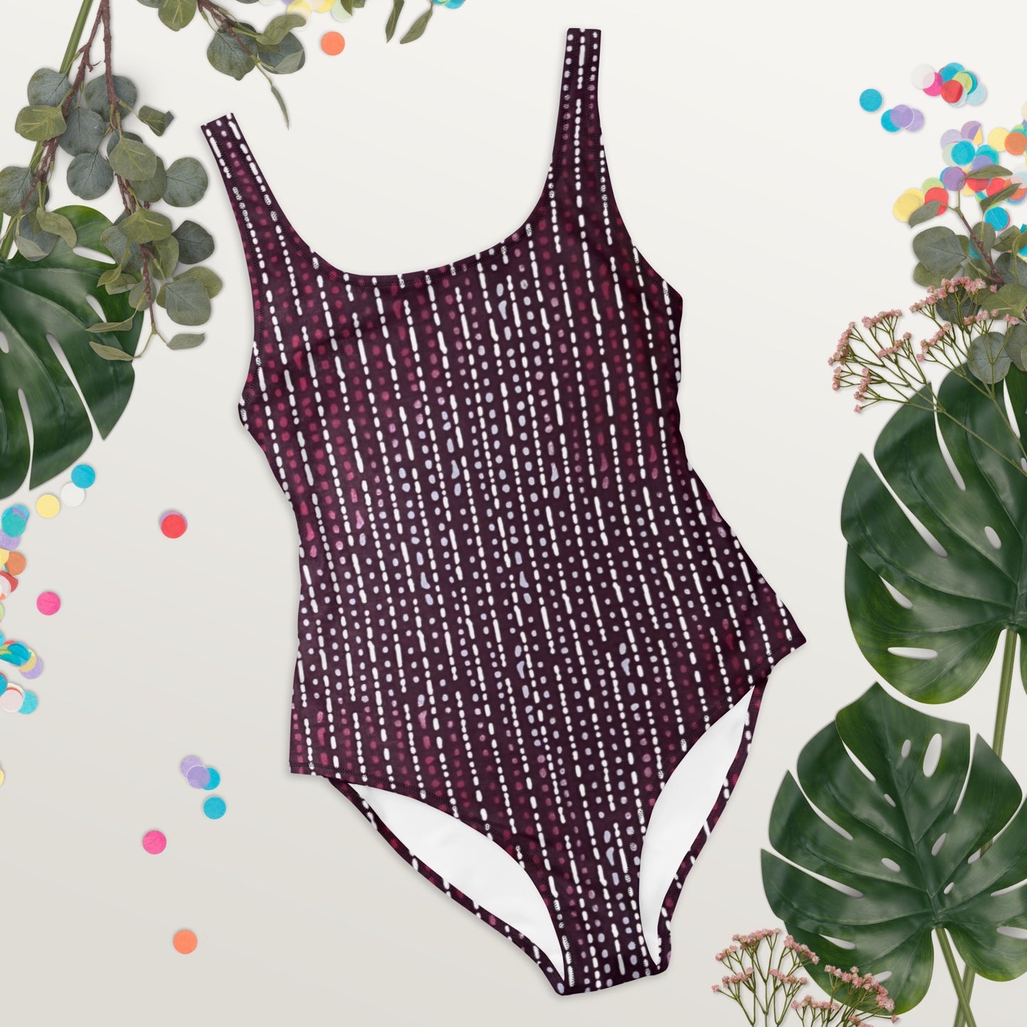 Burgundy Stripe Adire One-Piece Swimsuit