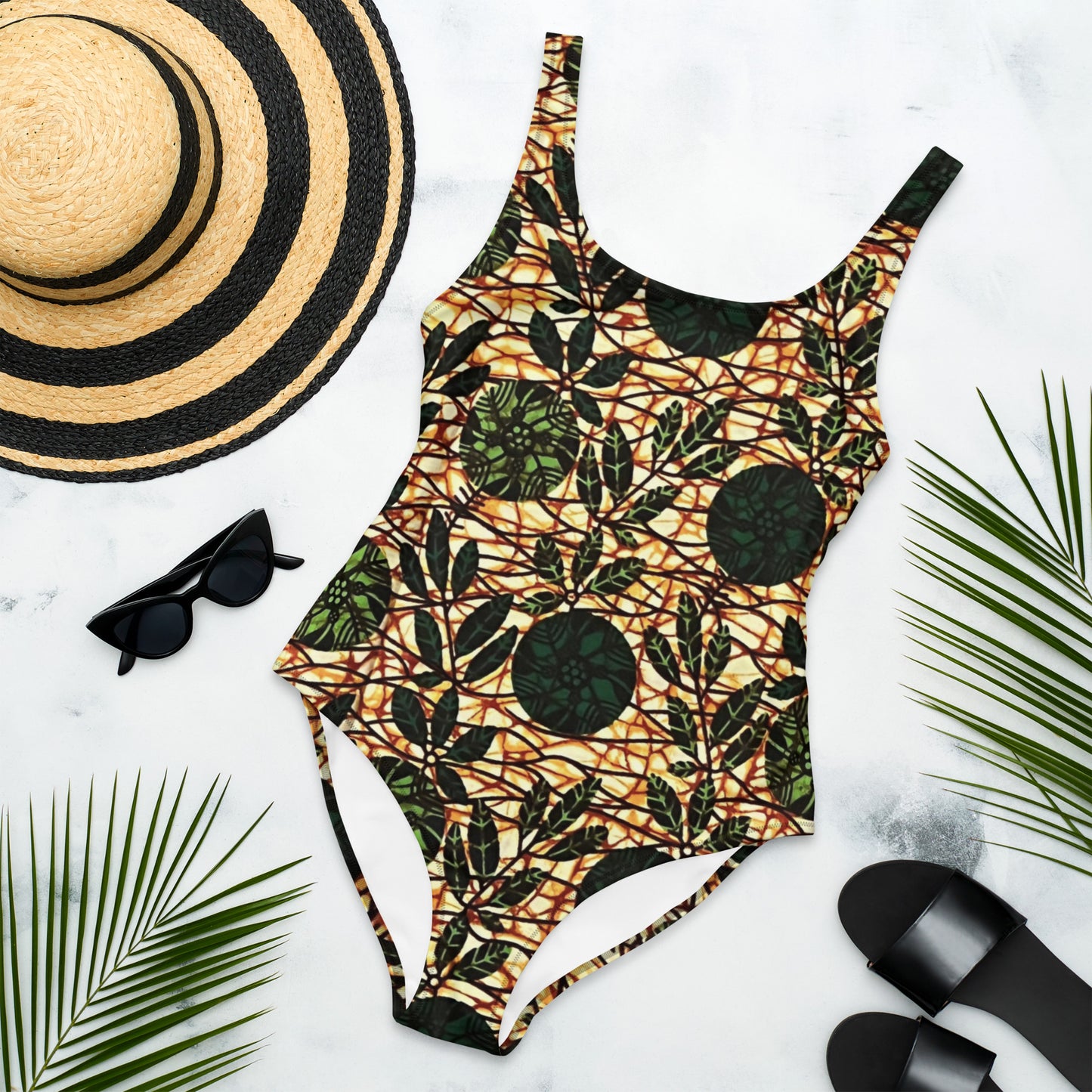 Green Leaf Wine Ankara One-Piece Swimsuit