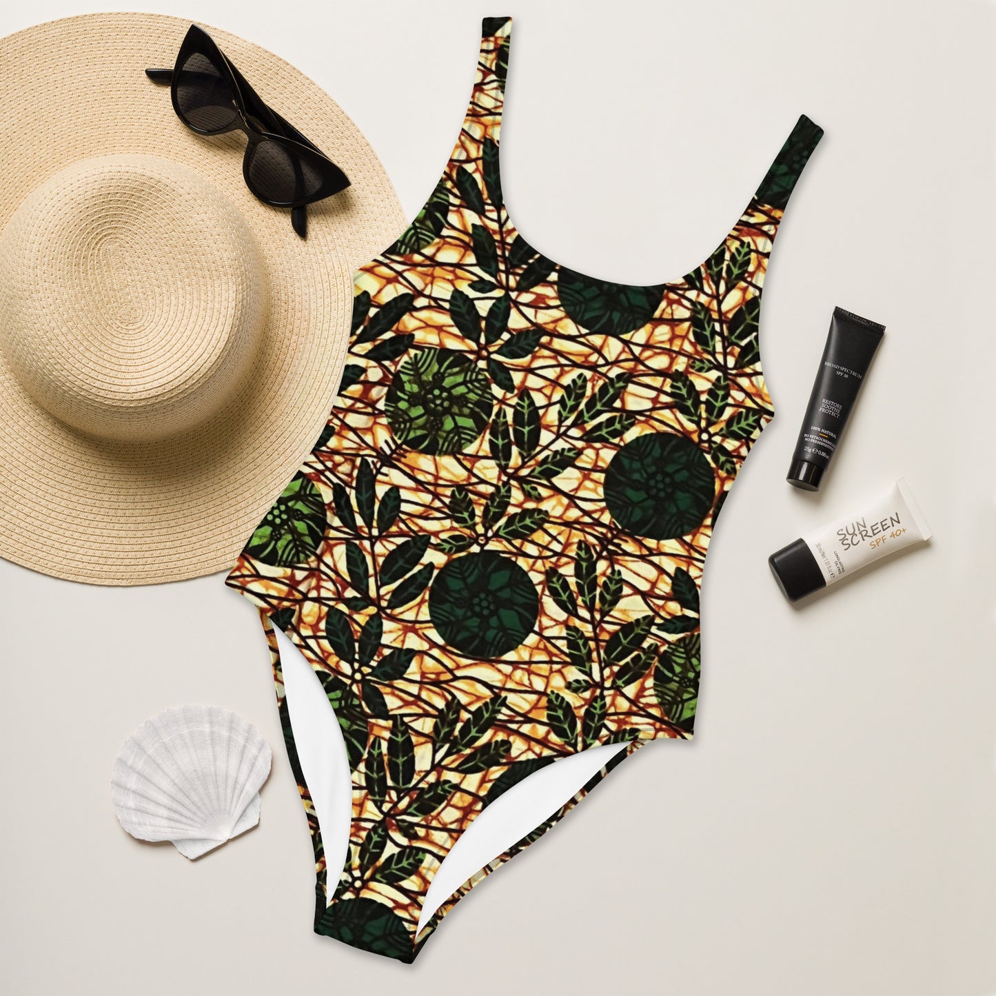 Green Leaf Wine Ankara One-Piece Swimsuit