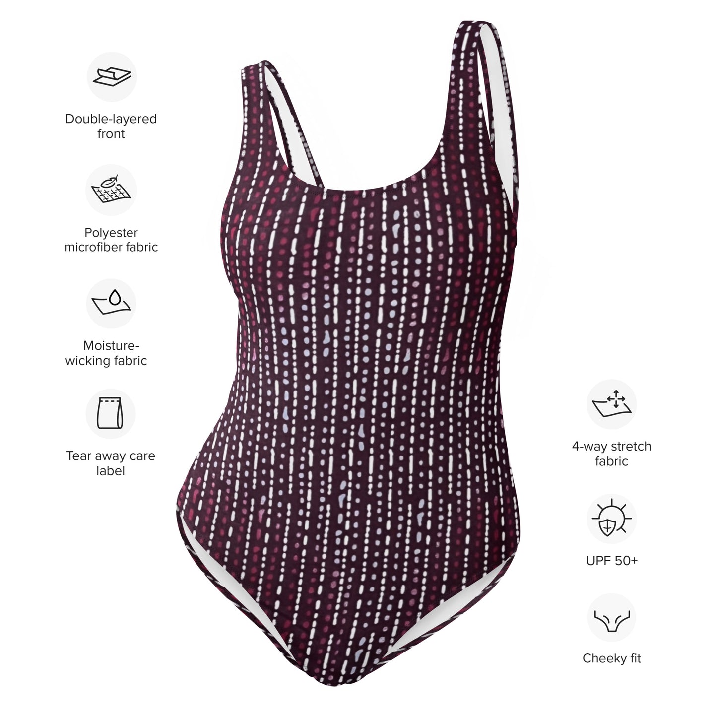 Burgundy Stripe Adire One-Piece Swimsuit