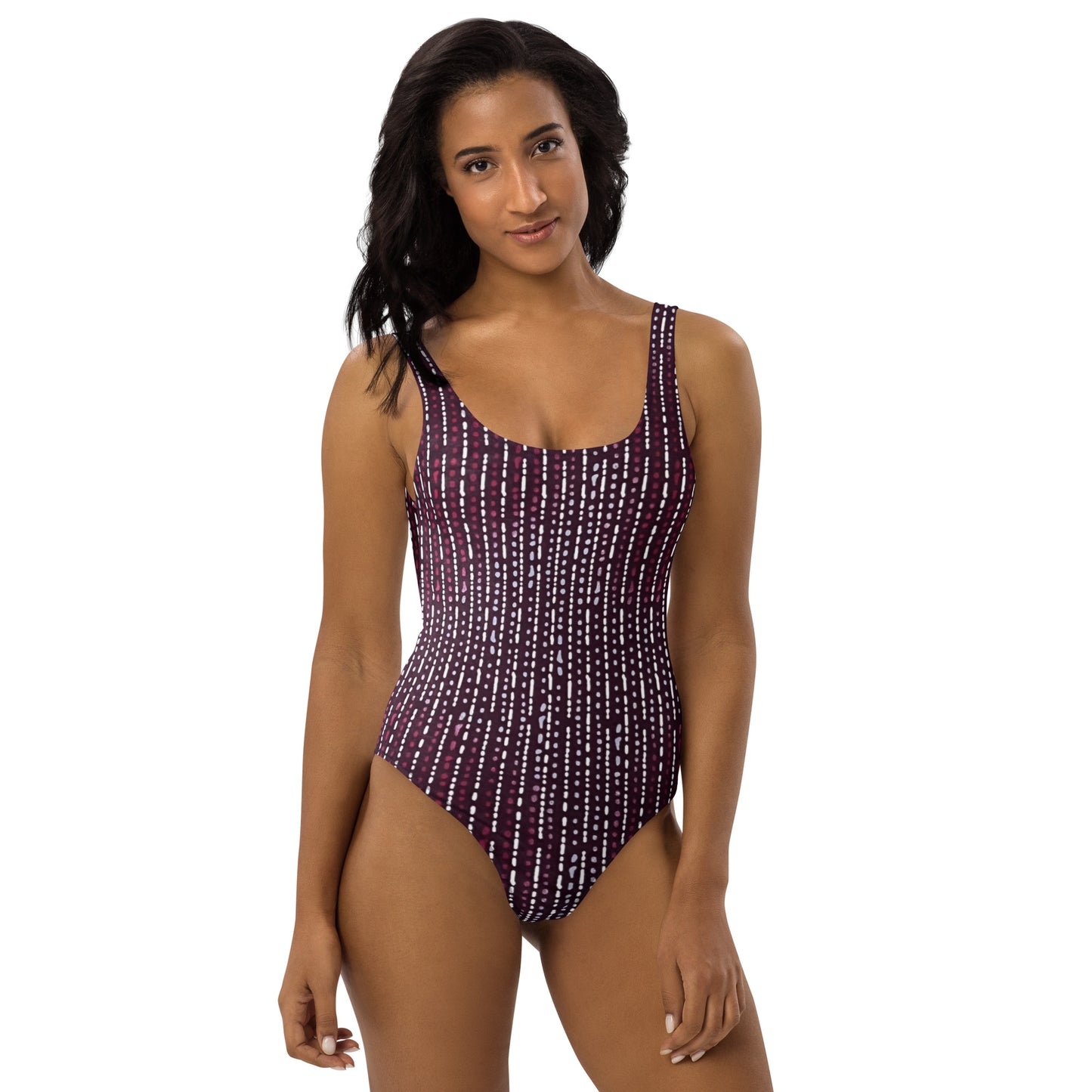 Burgundy Stripe Adire One-Piece Swimsuit