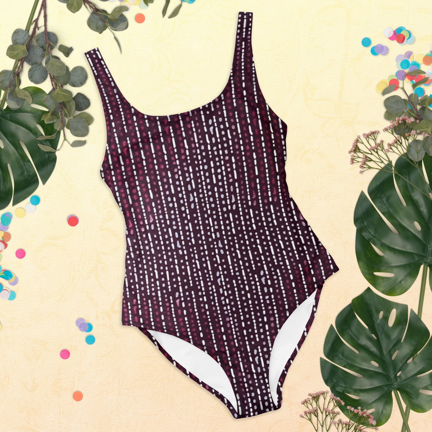 Burgundy Stripe Adire One-Piece Swimsuit