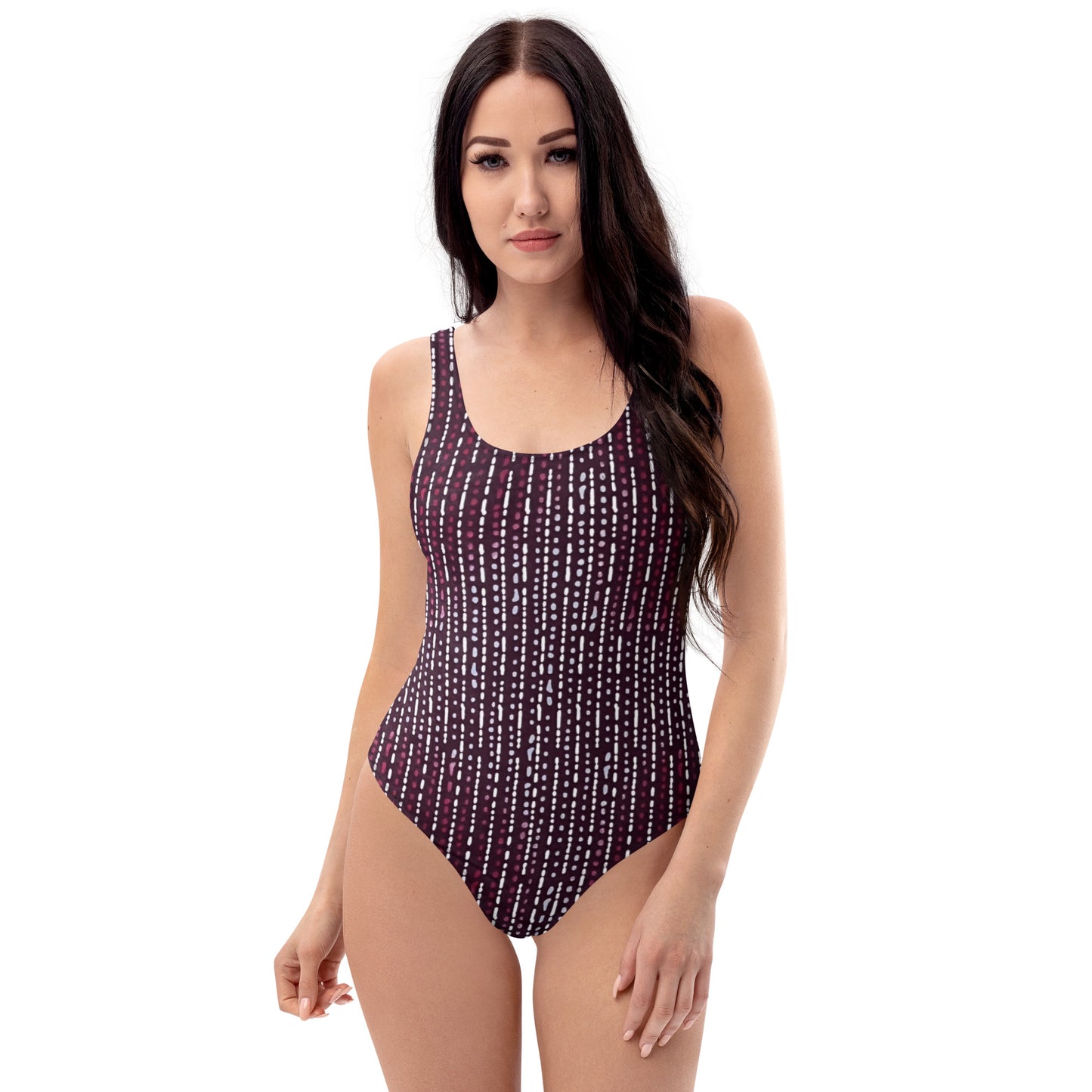 Burgundy Stripe Adire One-Piece Swimsuit