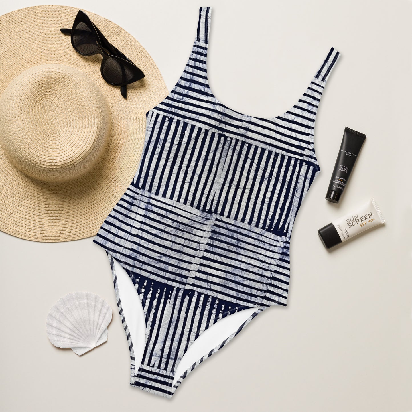 Stripey Adire One-Piece Swimsuit