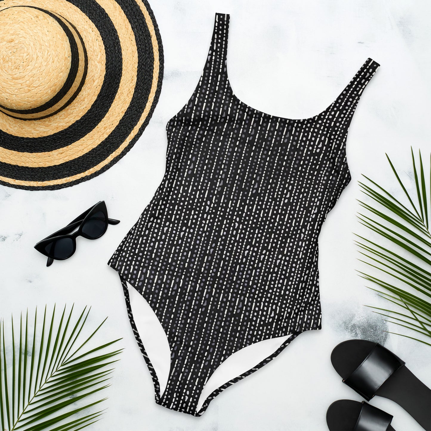 Grey Stripe Adire One-Piece Swimsuit